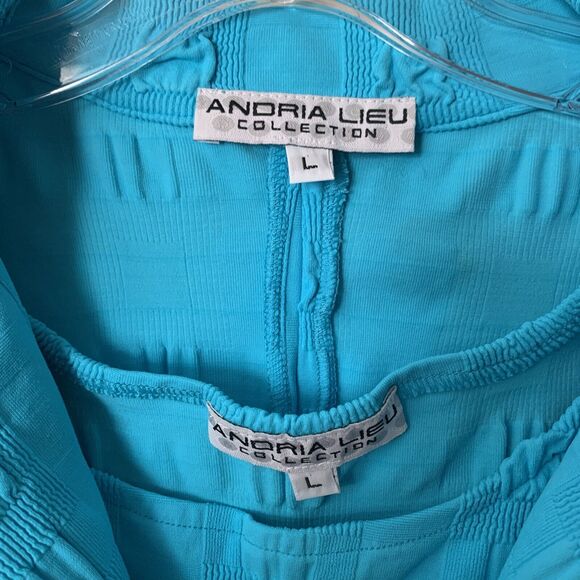 Andria Lieu Collection Jacket / Top Set Size Large 2-Piece Turquoise Textured B4 - Picture 5 of 6
